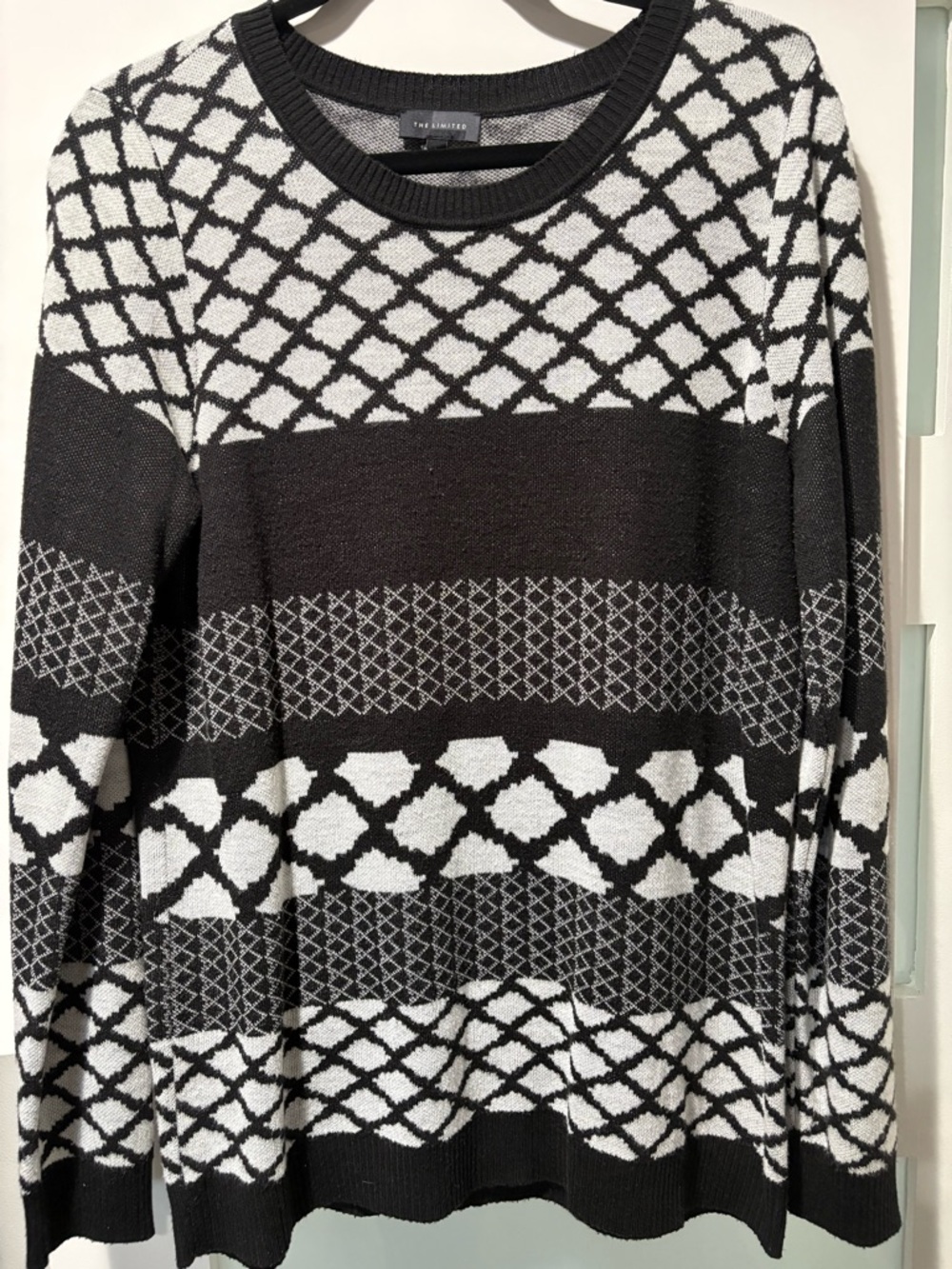 The Limited Black & White Geometric Crewneck Sweater